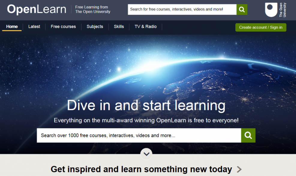 Screenshot of OpenLearn website