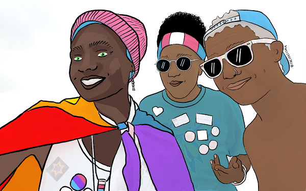 Illustration of 3 trans people of colour