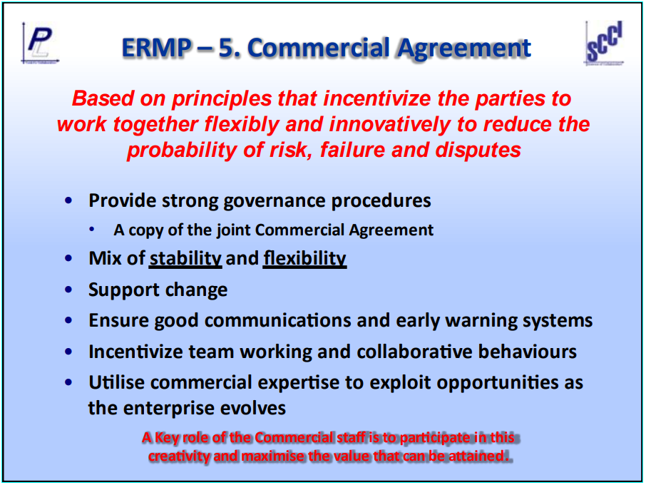 Commercial agreement, based on principles that incentivise the parties to work together flexibly and innovatively to reduce the probably of risk, failure and disputes