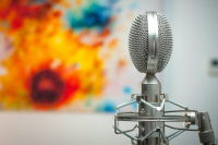 microphone with painting in background