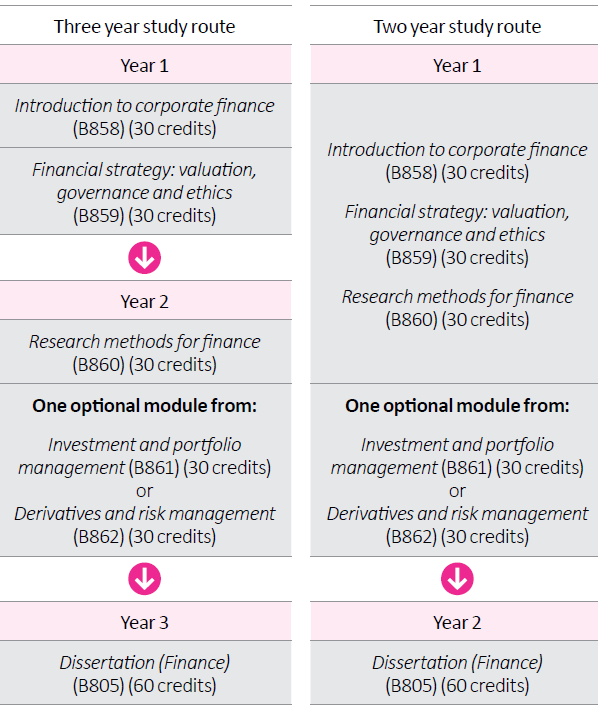 Image of study routes through the MSc in Finance qualification