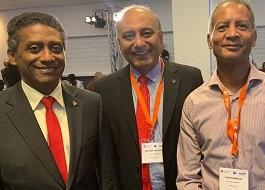 Professor Dev Kodwani, His Excellency Danny Faure, President of the Republic of Seychelles, and Professor John Domingue
