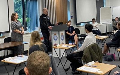 Police apprentices in classroom