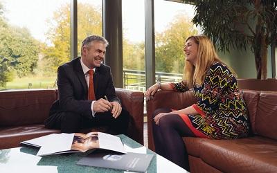 IBM’s Paul Milner talking with Elizabeth Hanway of The Open University
